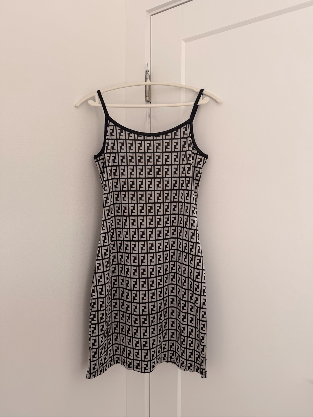 Fendi Black and White Logo Slip Mini Dress